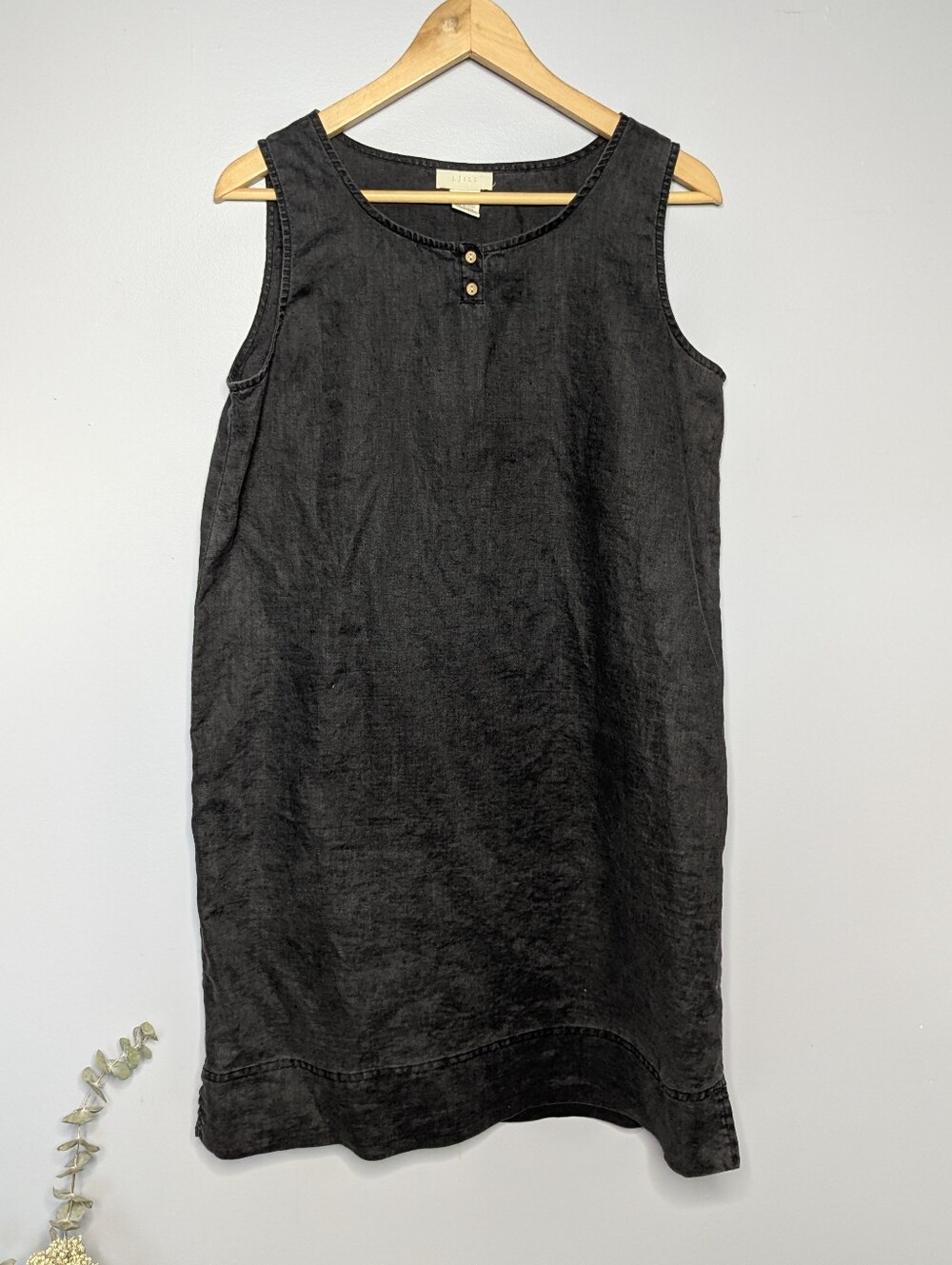 J. Jill Black 100% Linen Sleeveless Shift Dress Size M Minimalist Boho